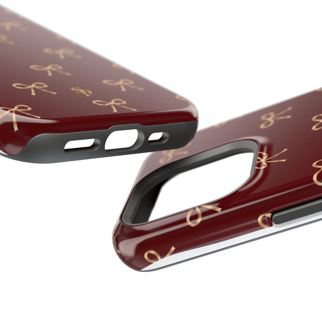 Burgundy Festive Gold Bow Magnetic Phone Case