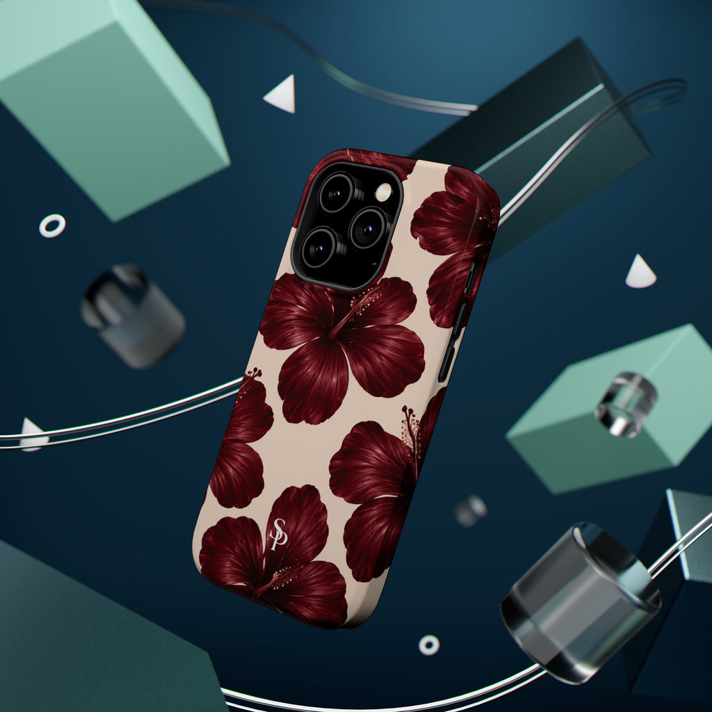 Burgundy Hibiscus Floral Magnetic Phone Case