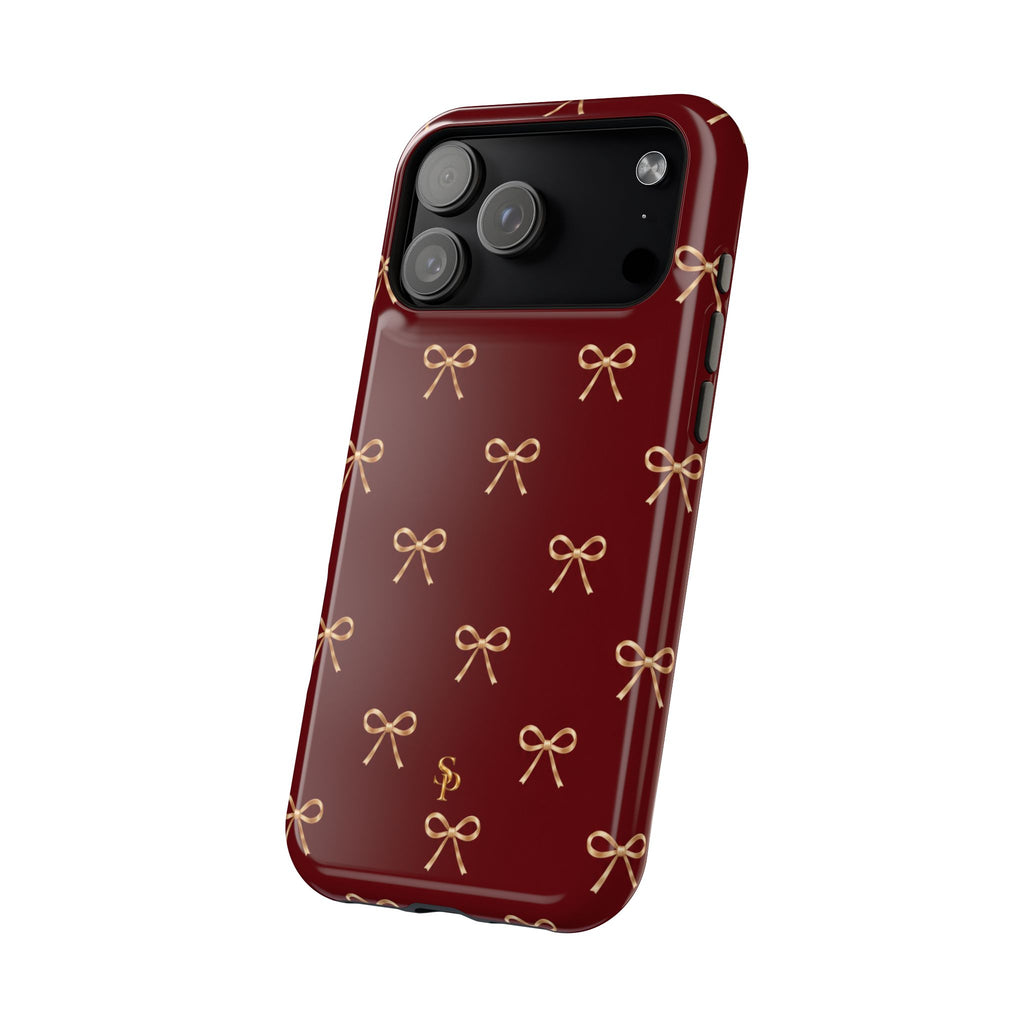 Burgundy Festive Gold Bow Magnetic Phone Case