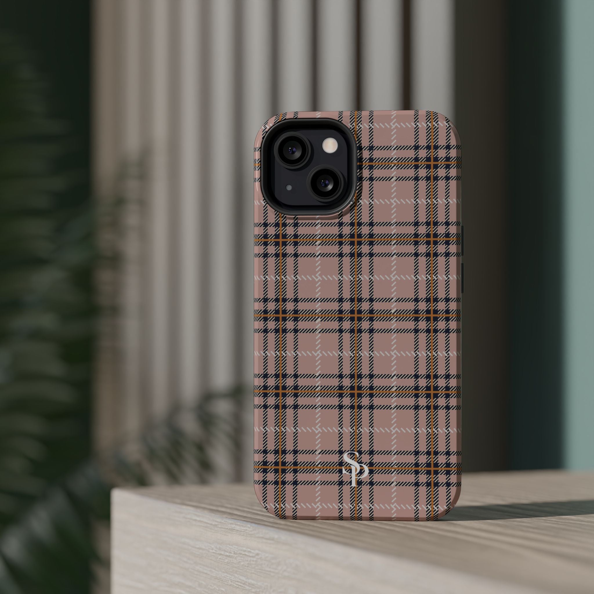 Pink Plaid Magnetic Impact-Resistant Phone Case