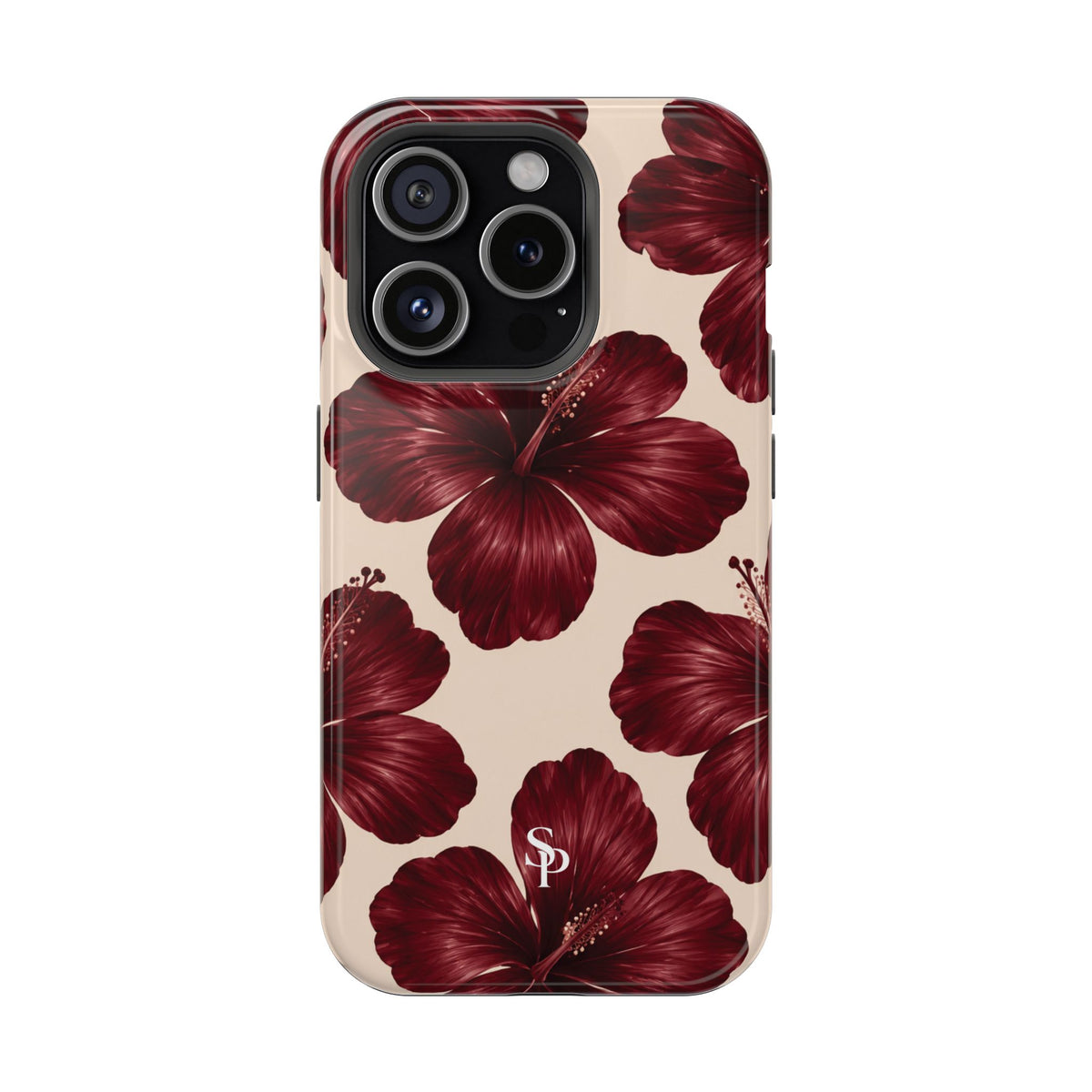 Burgundy Hibiscus Floral Magnetic Phone Case