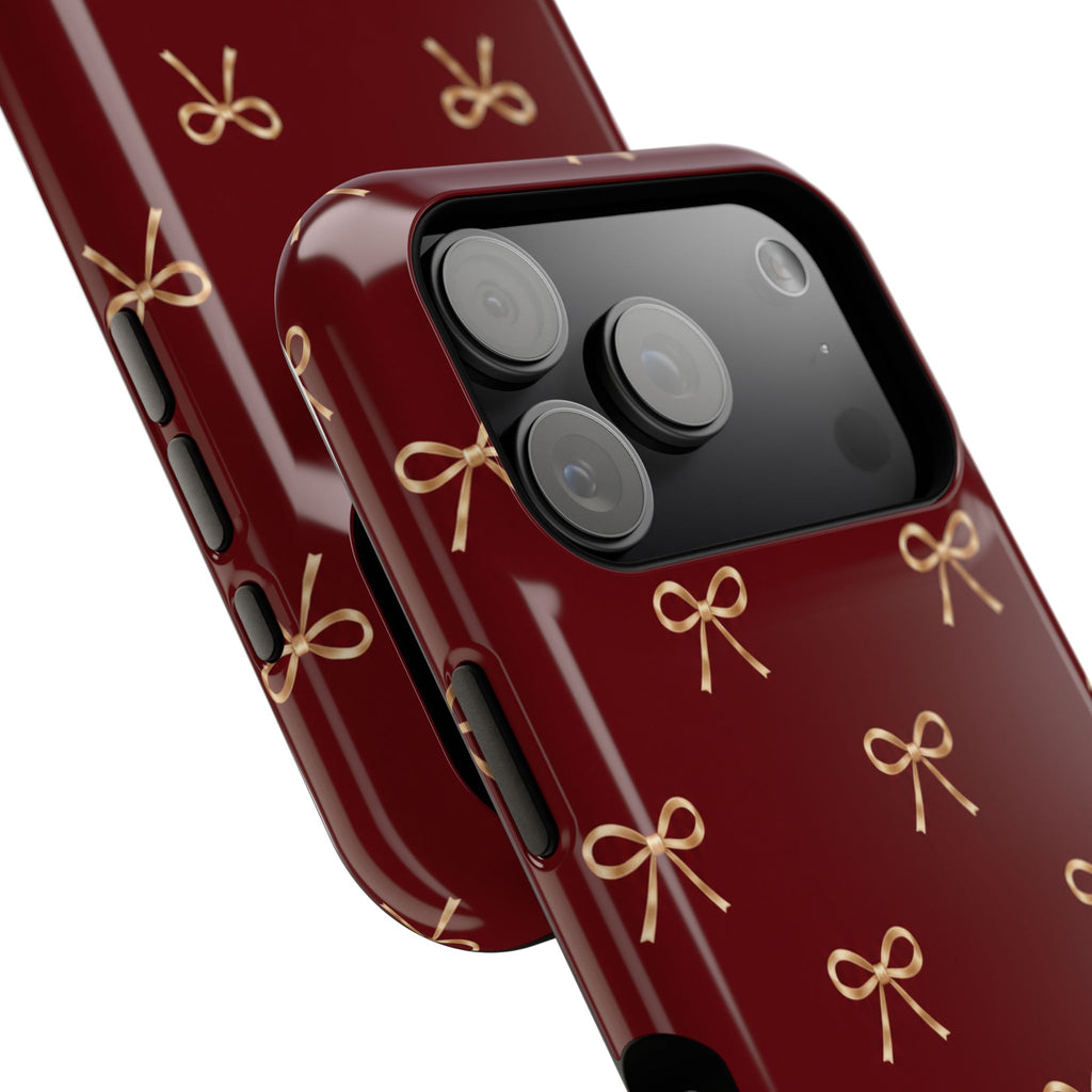 Burgundy Festive Gold Bow Magnetic Phone Case