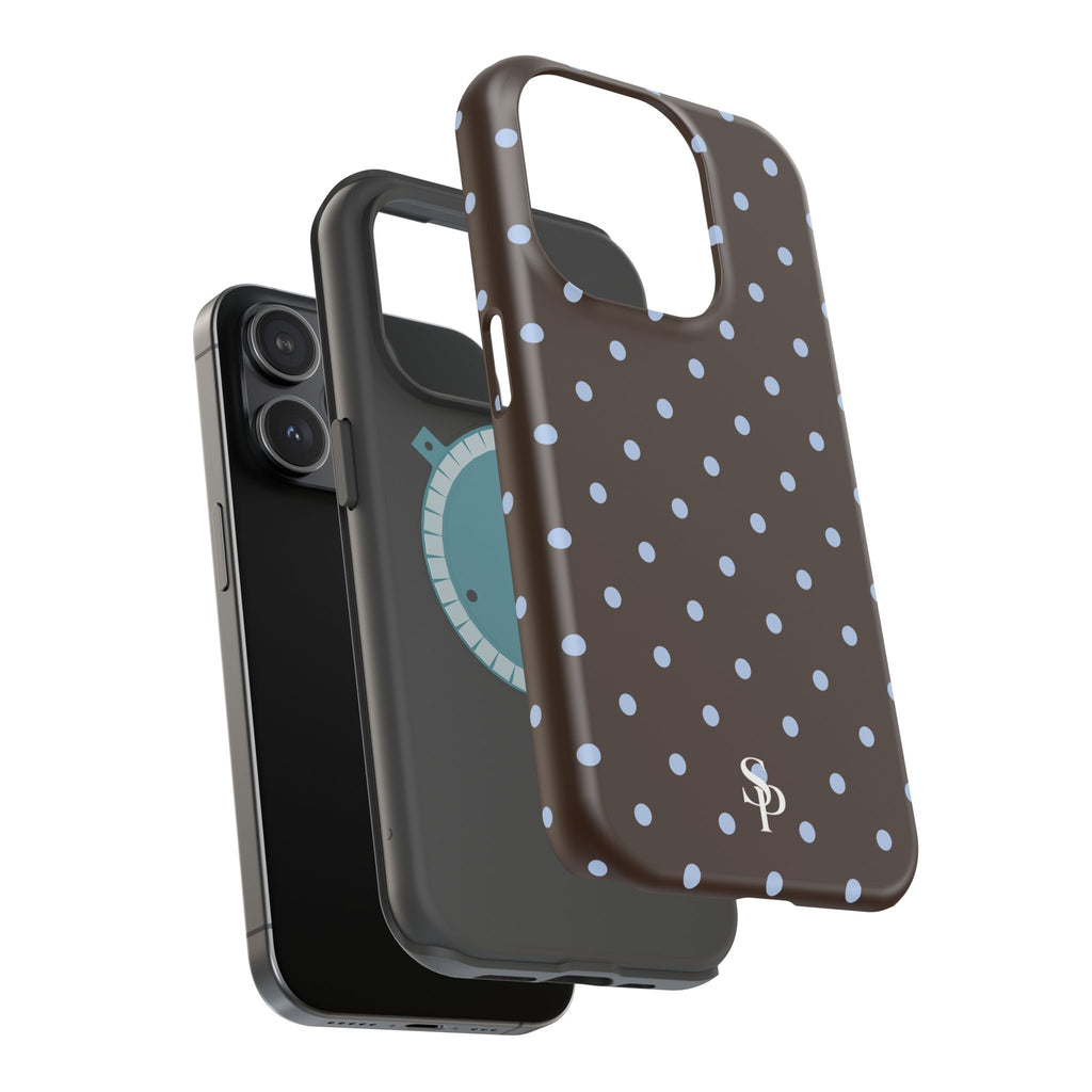 Brown & Light Blue Polka Dot Magnetic Phone Case