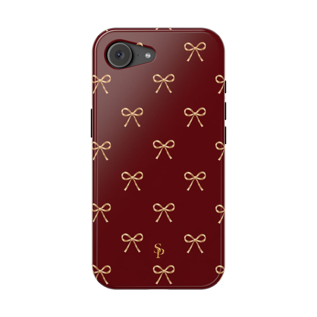 Burgundy Festive Gold Bow Magnetic Phone Case