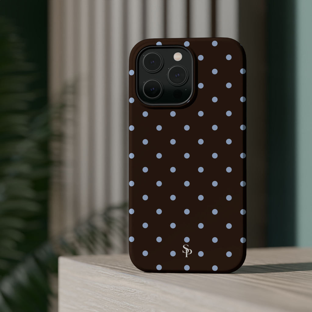 Brown & Light Blue Polka Dot Magnetic Phone Case