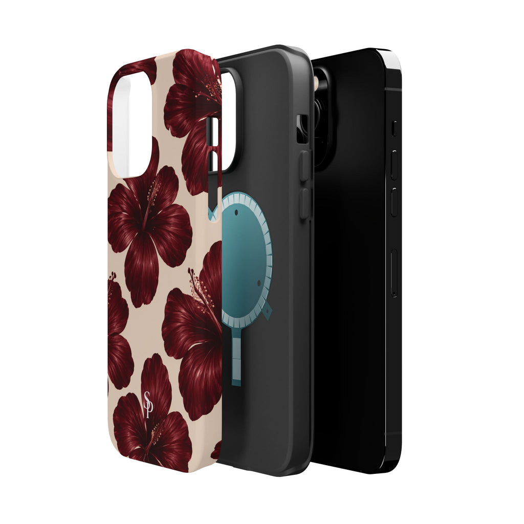 Burgundy Hibiscus Floral Magnetic Phone Case