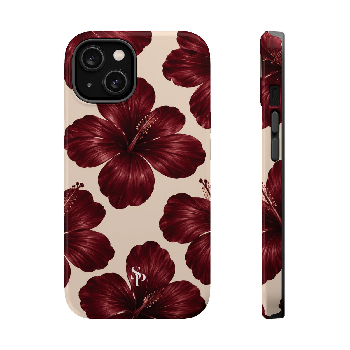 Burgundy Hibiscus Floral Magnetic Phone Case