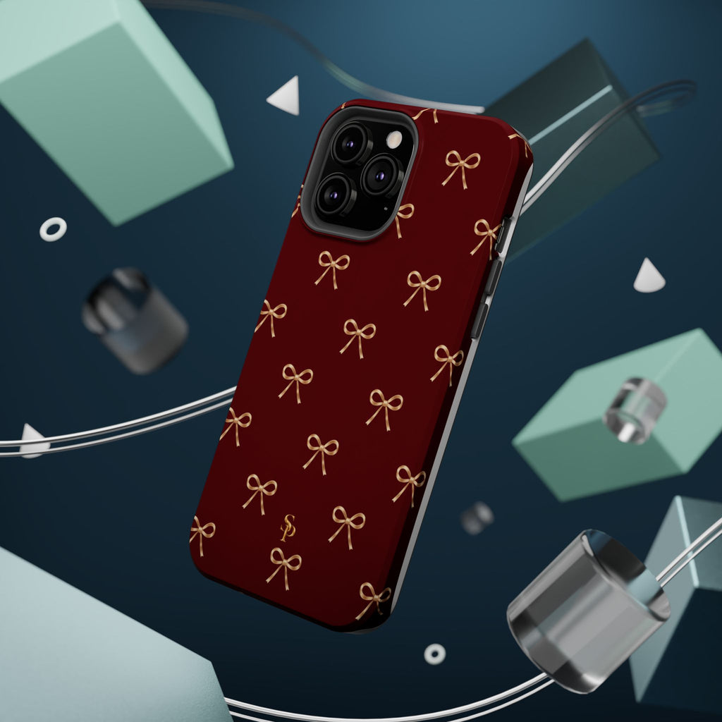 Burgundy Festive Gold Bow Magnetic Phone Case