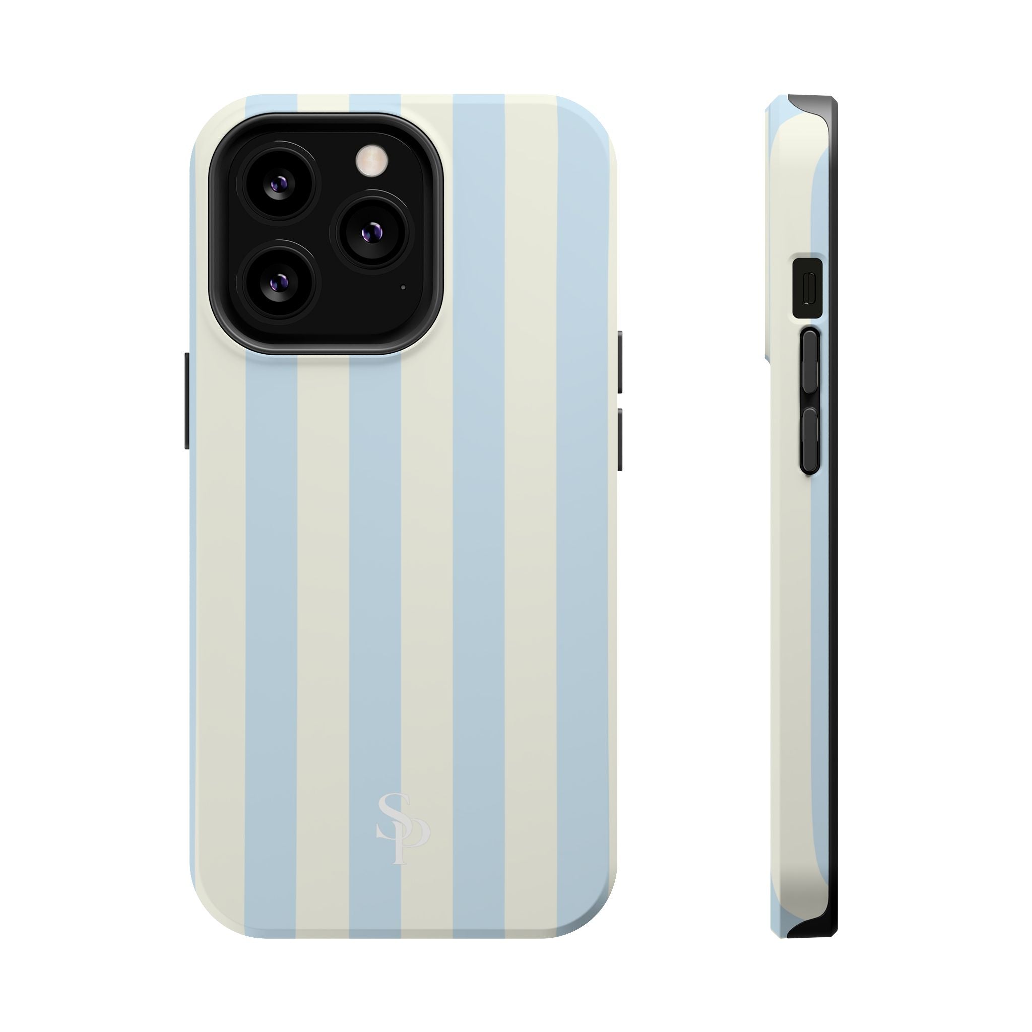 Pastel Blue & Cream Stripe Magnetic Impact-Resistant Phone Case