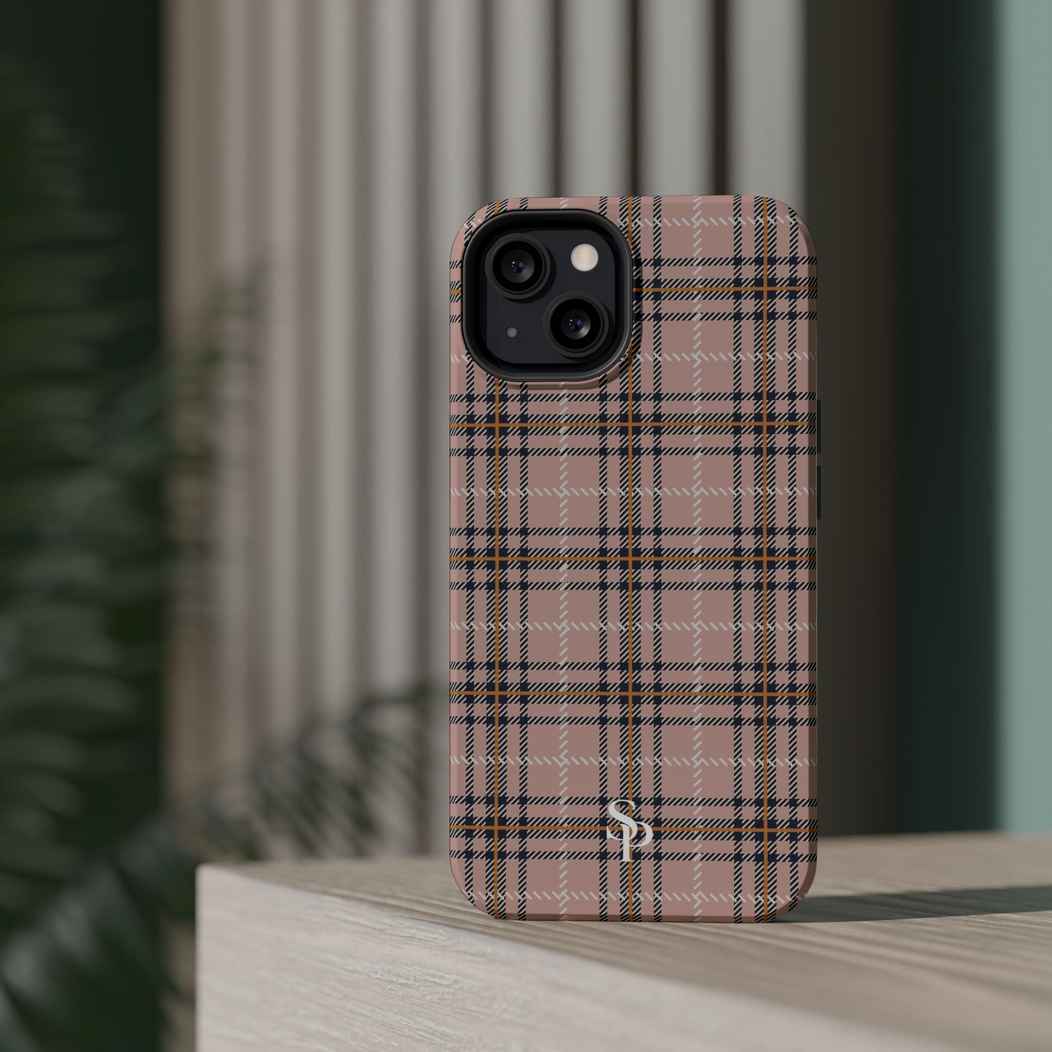 Pink Plaid Magnetic Impact-Resistant Phone Case