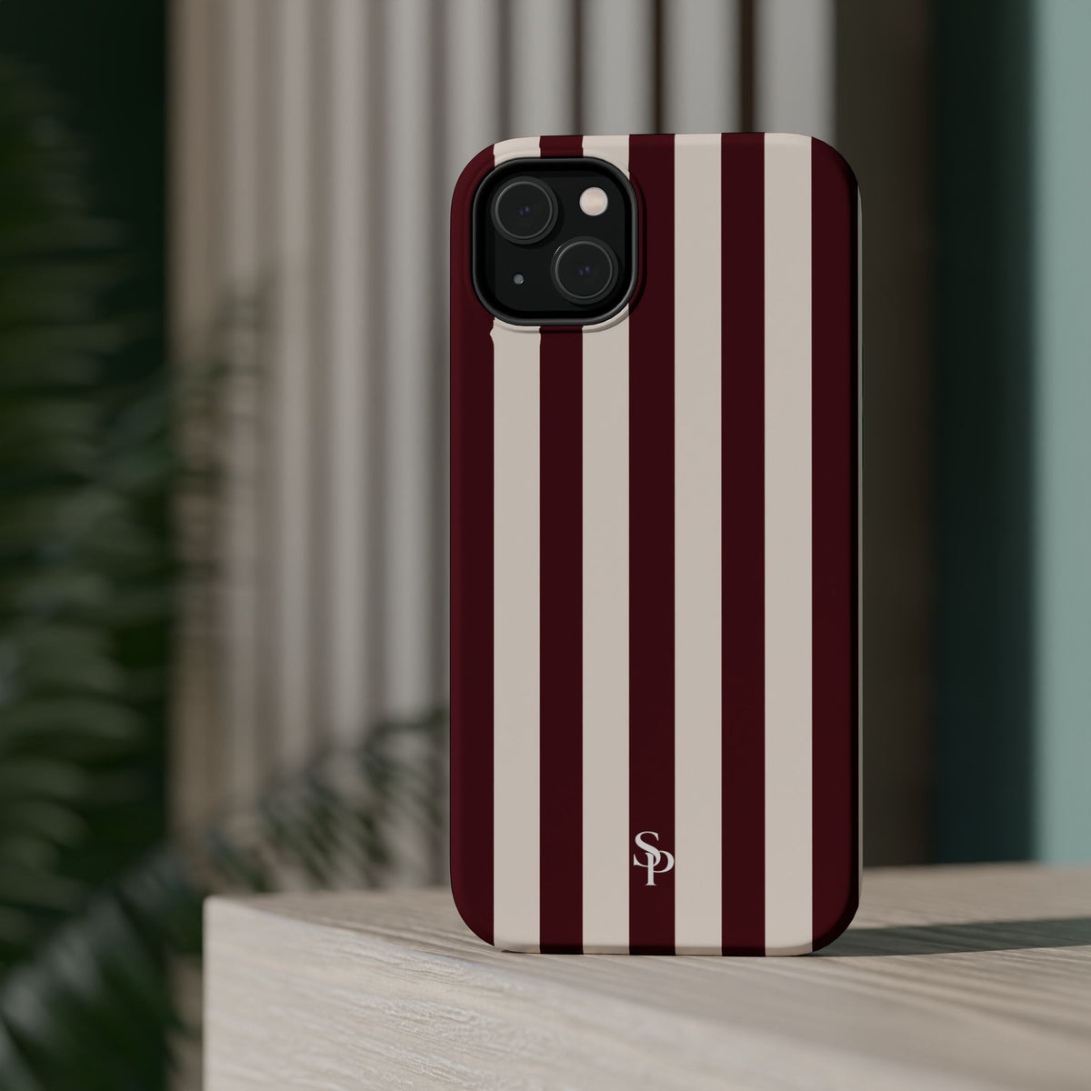 Burgundy Striped Magnetic Phone Case