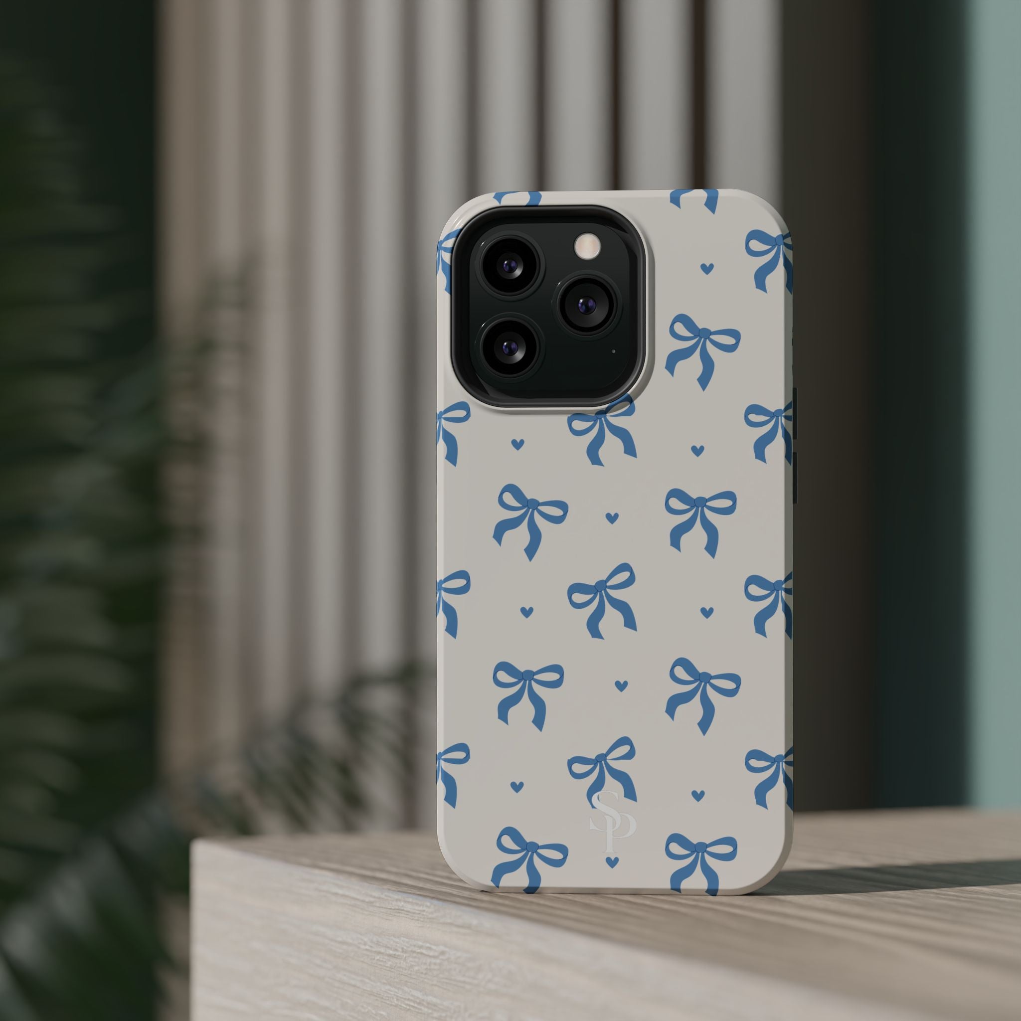 Blue Bow with Small Blue Hearts Magnetic Tough Case