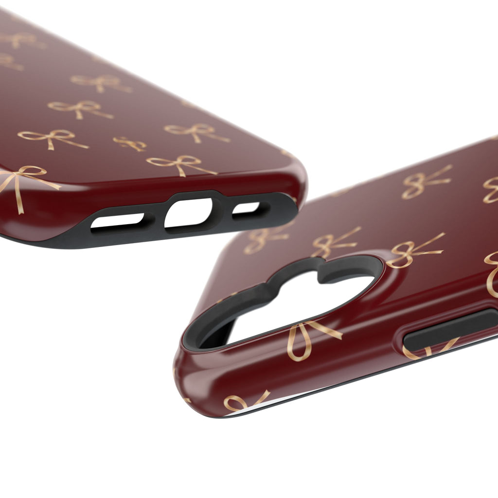 Burgundy Festive Gold Bow Magnetic Phone Case