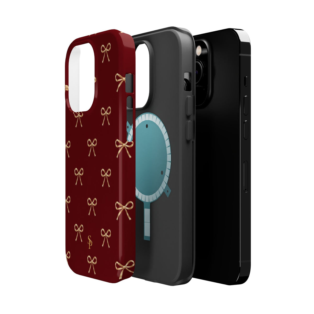 Burgundy Festive Gold Bow Magnetic Phone Case