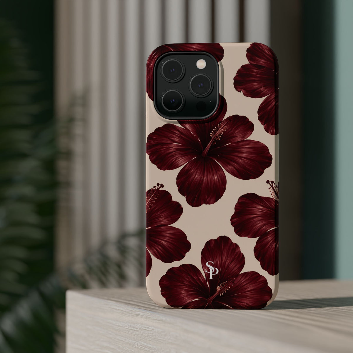 Burgundy Hibiscus Floral Magnetic Phone Case