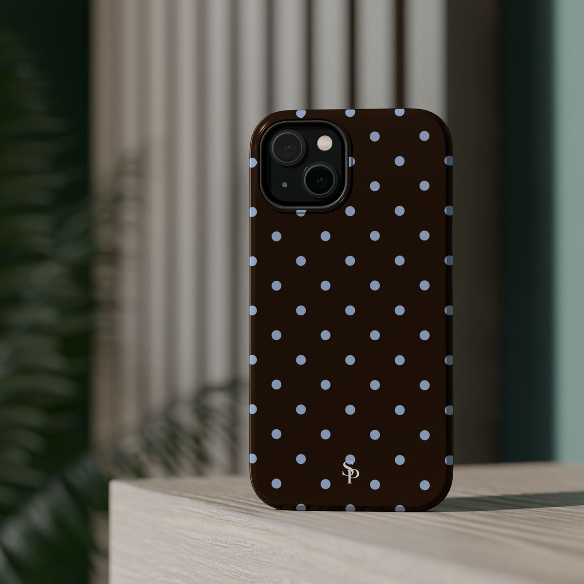 Brown & Light Blue Polka Dot Magnetic Phone Case
