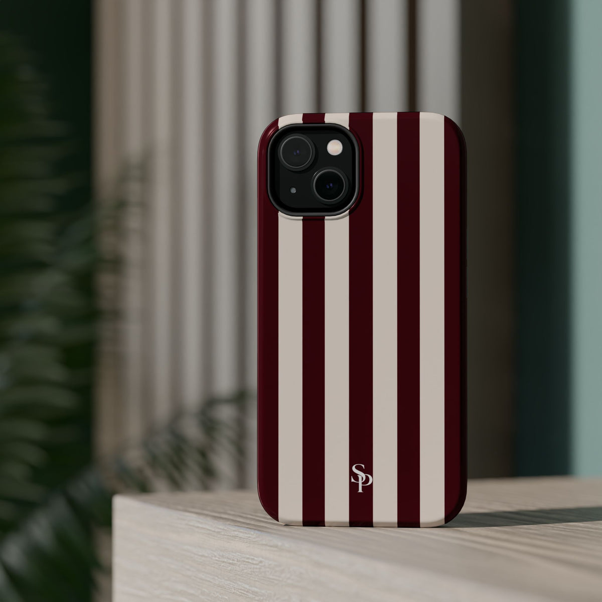 Burgundy Striped Magnetic Phone Case