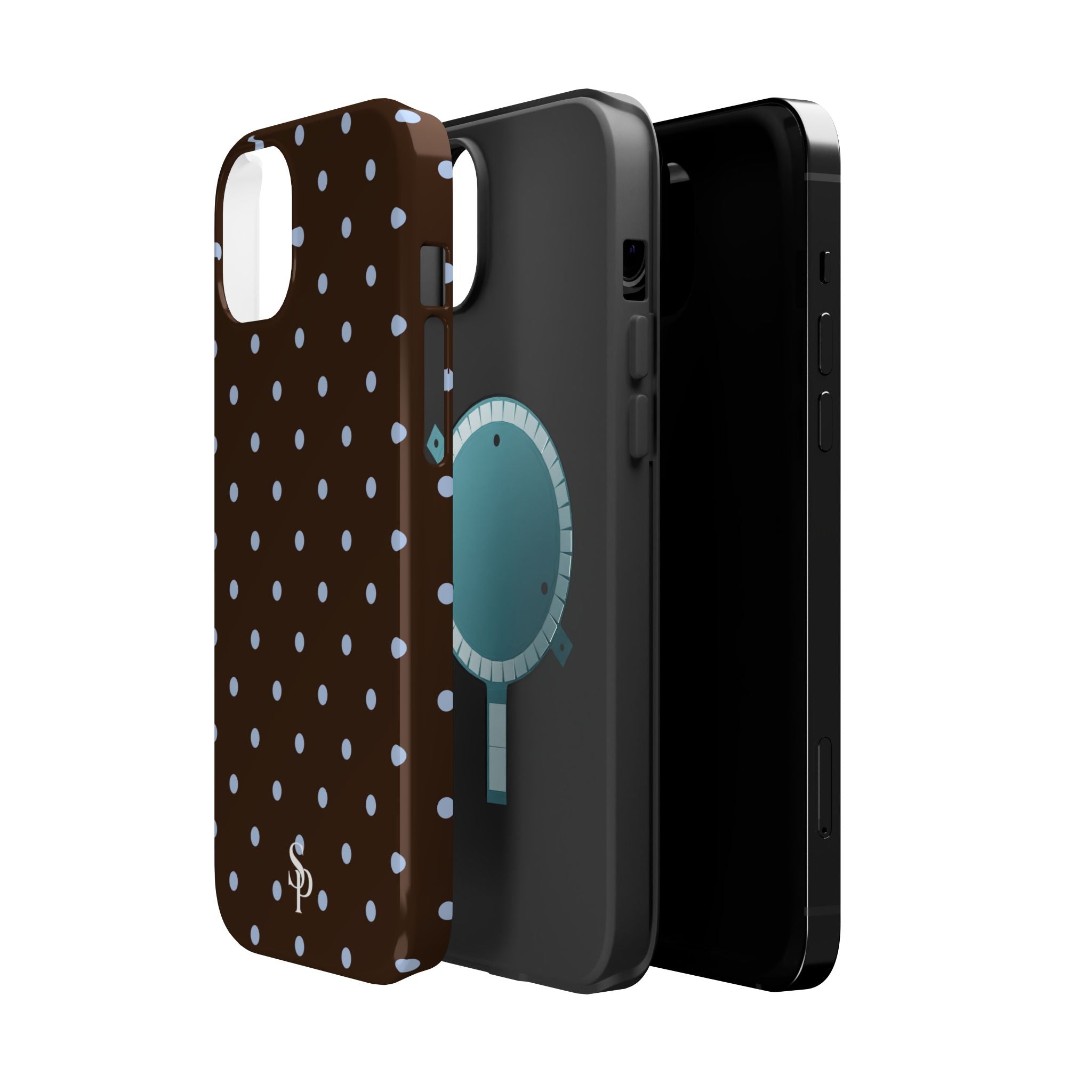 Brown & Light Blue Polka Dot Magnetic Phone Case