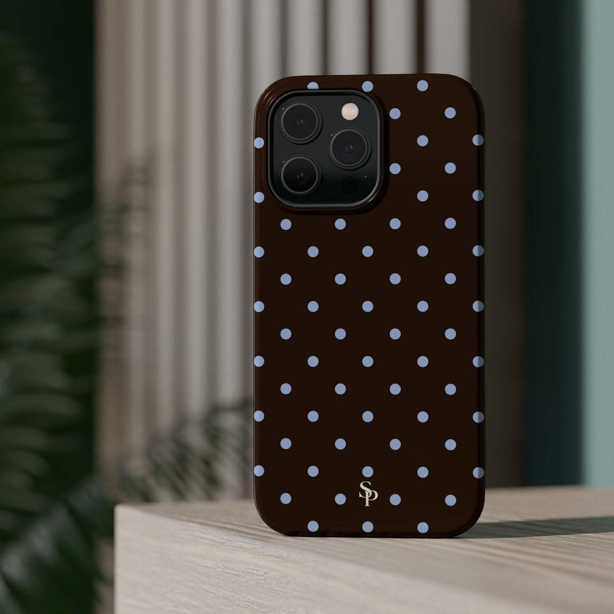 Brown & Light Blue Polka Dot Magnetic Phone Case