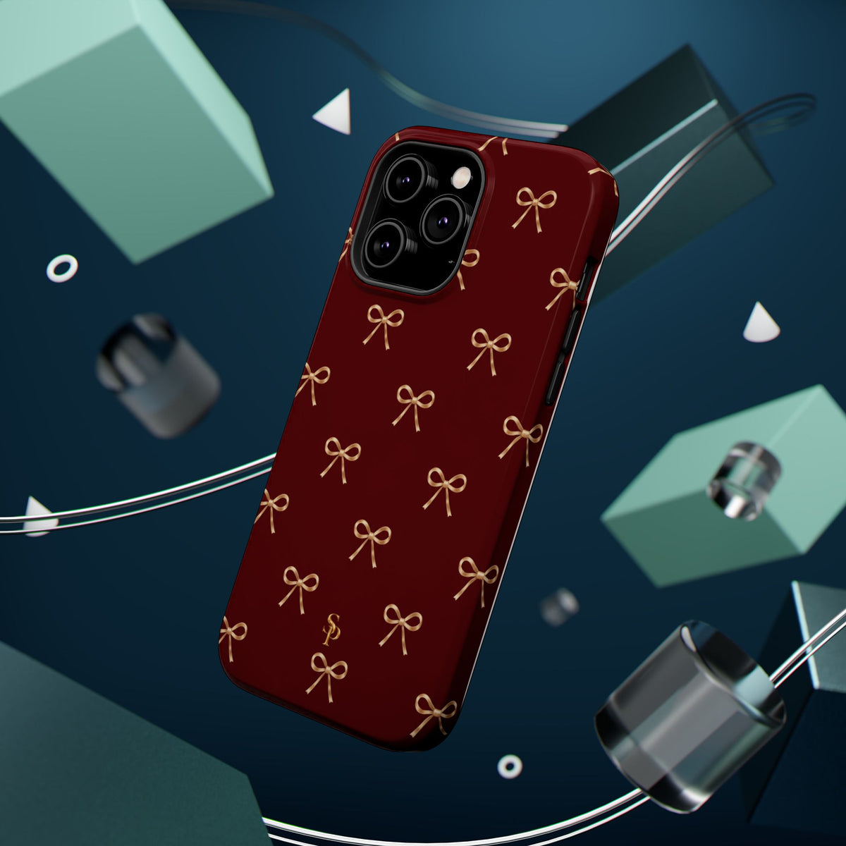 Burgundy Festive Gold Bow Magnetic Phone Case