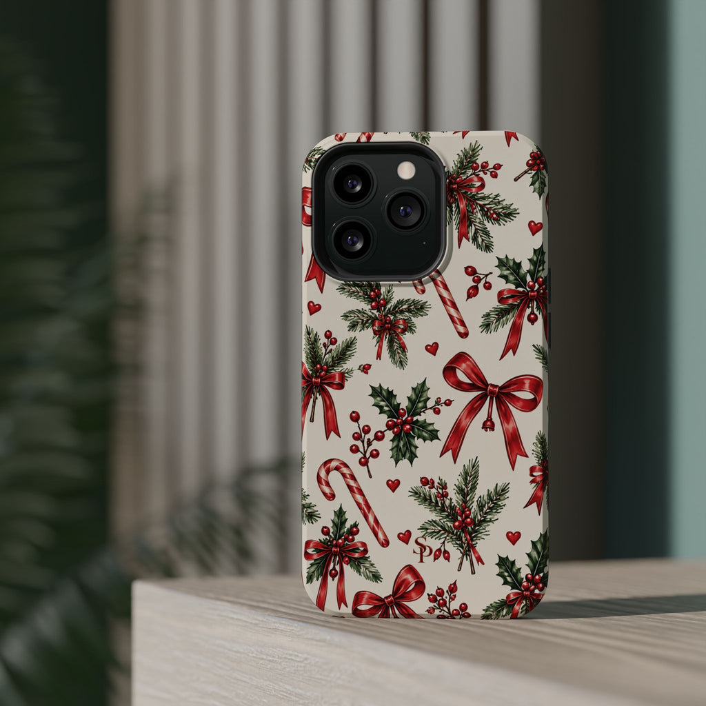 Christmas Candy Cane & Bow Magnetic Phone Case