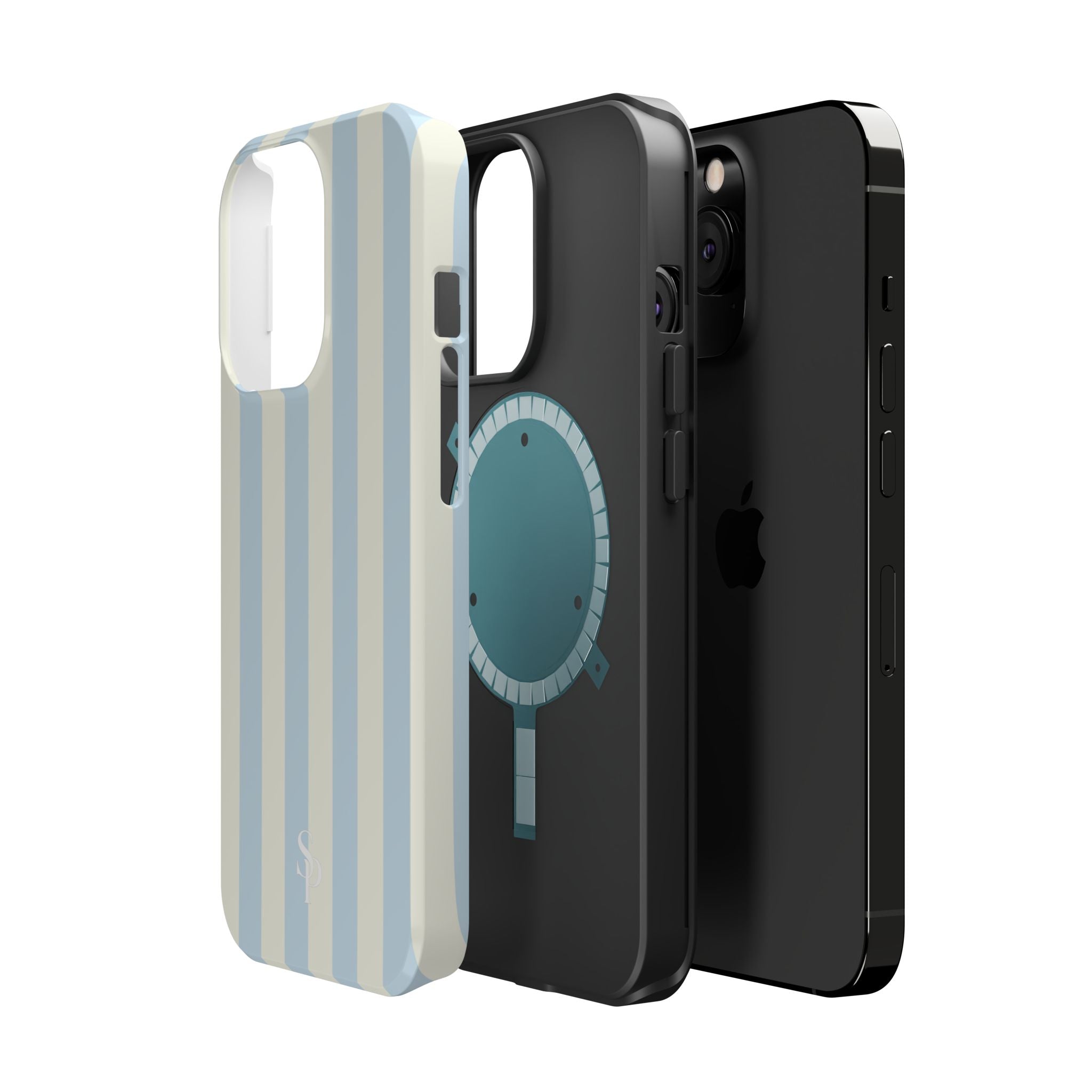 Pastel Blue & Cream Stripe Magnetic Impact-Resistant Phone Case