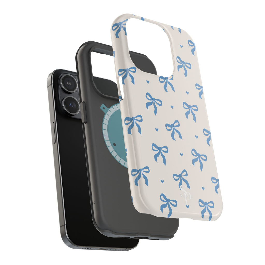 Blue Bow with Small Blue Hearts Magnetic Tough Case