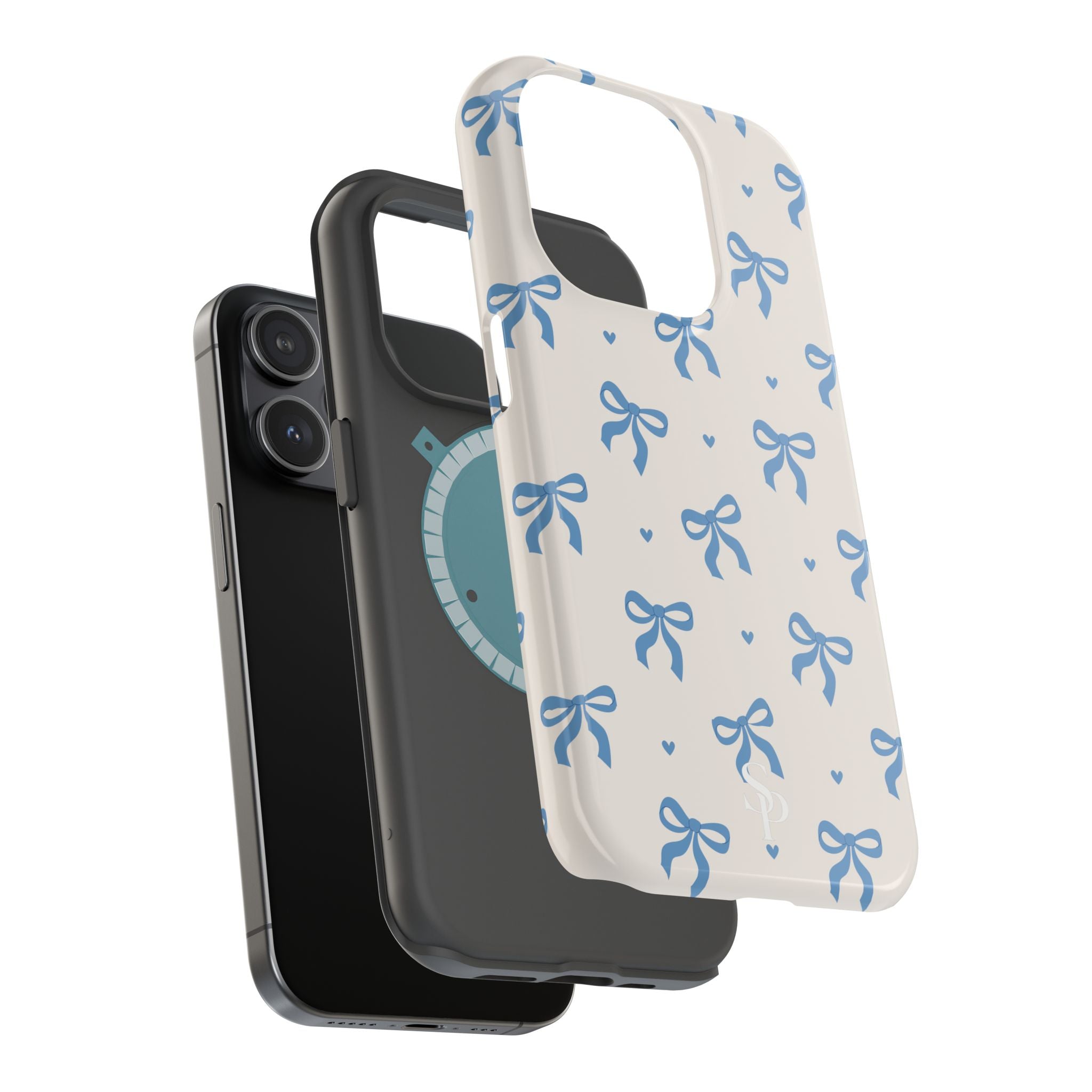 Blue Bow with Small Blue Hearts Magnetic Tough Case