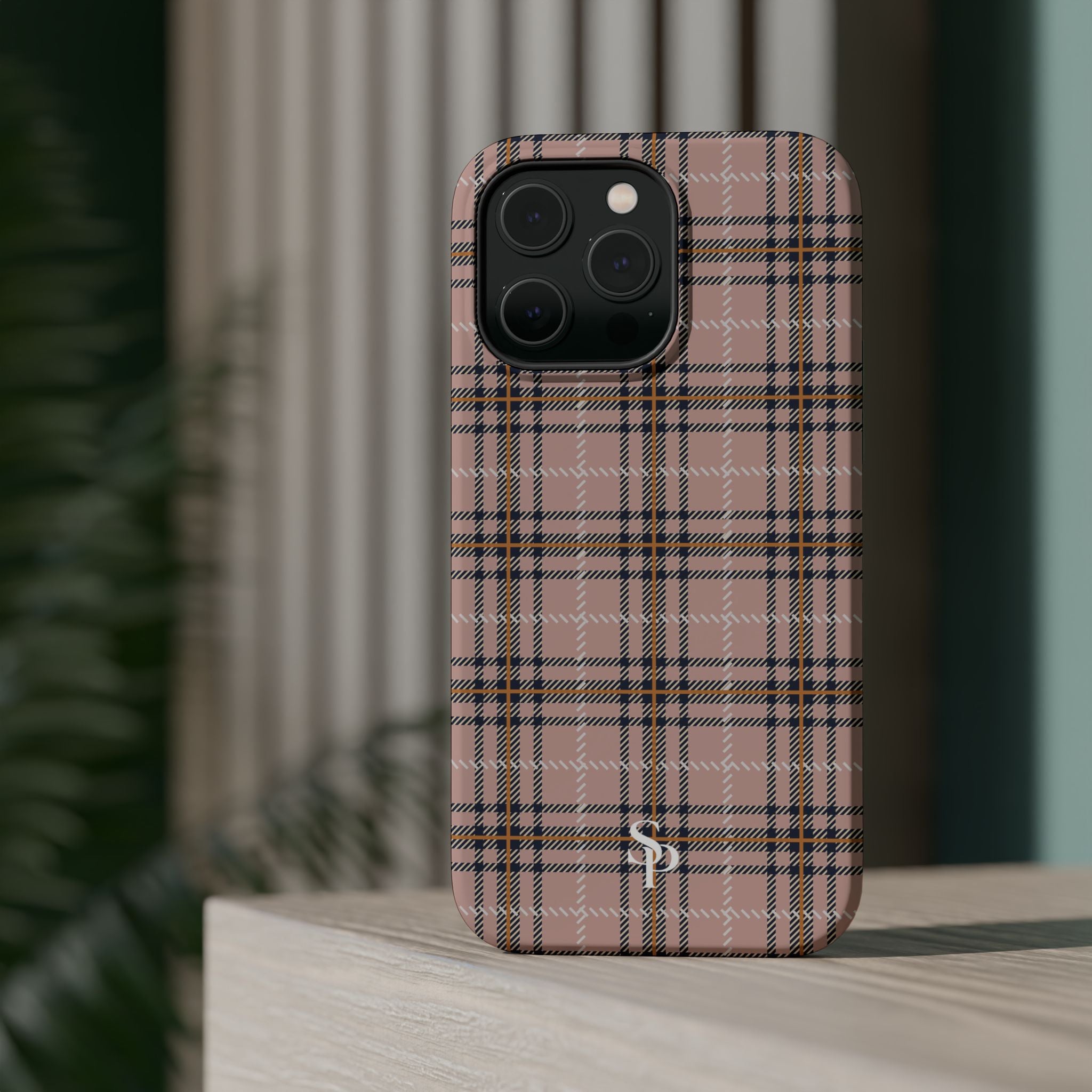 Pink Plaid Magnetic Impact-Resistant Phone Case