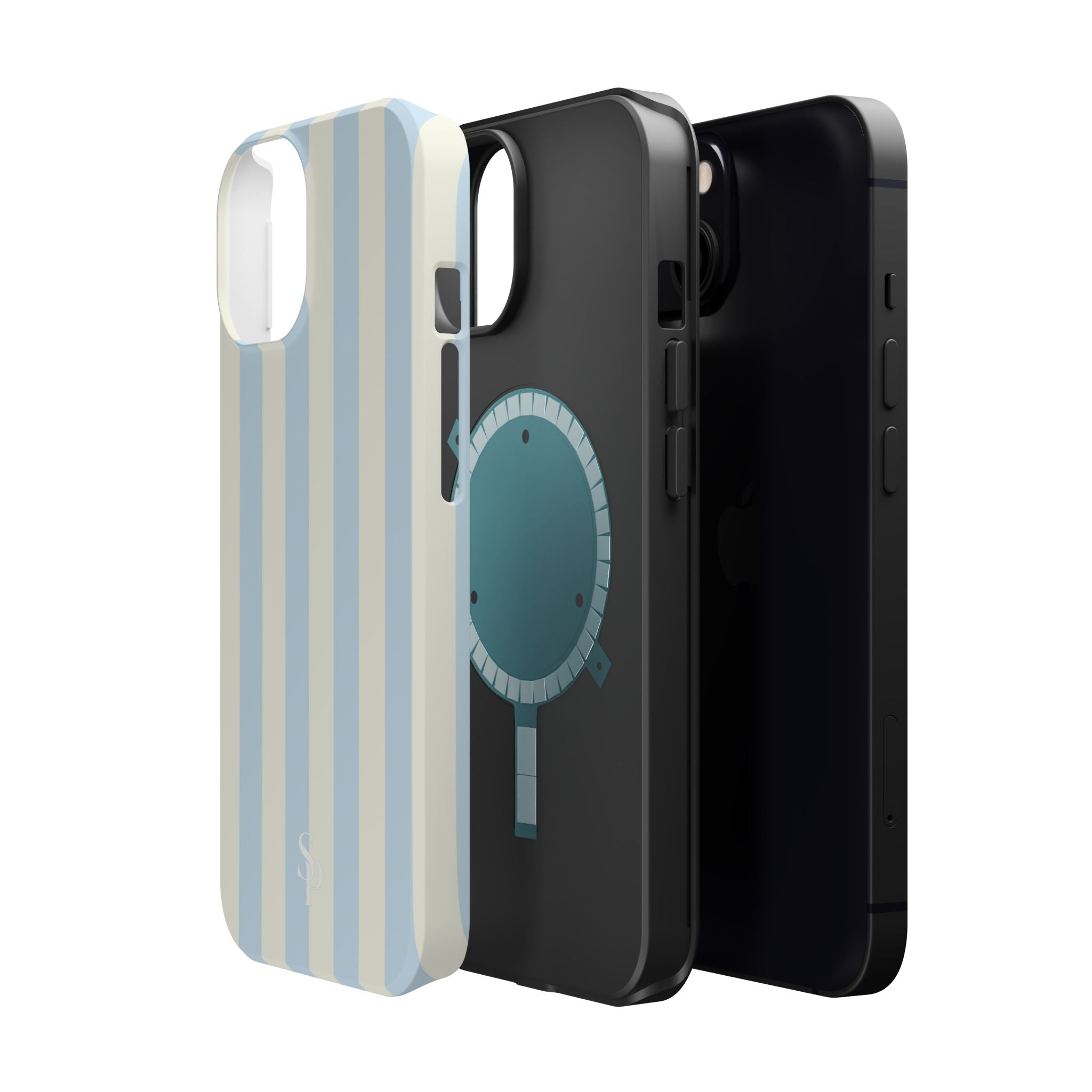 Pastel Blue & Cream Stripe Magnetic Impact-Resistant Phone Case