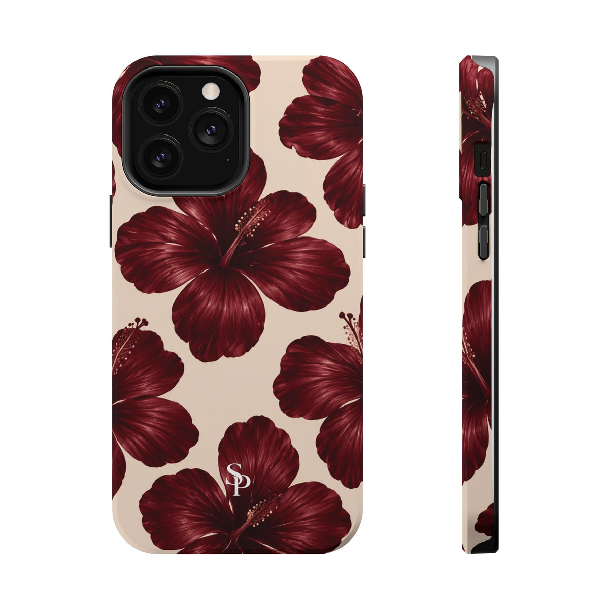 Burgundy Hibiscus Floral Magnetic Phone Case