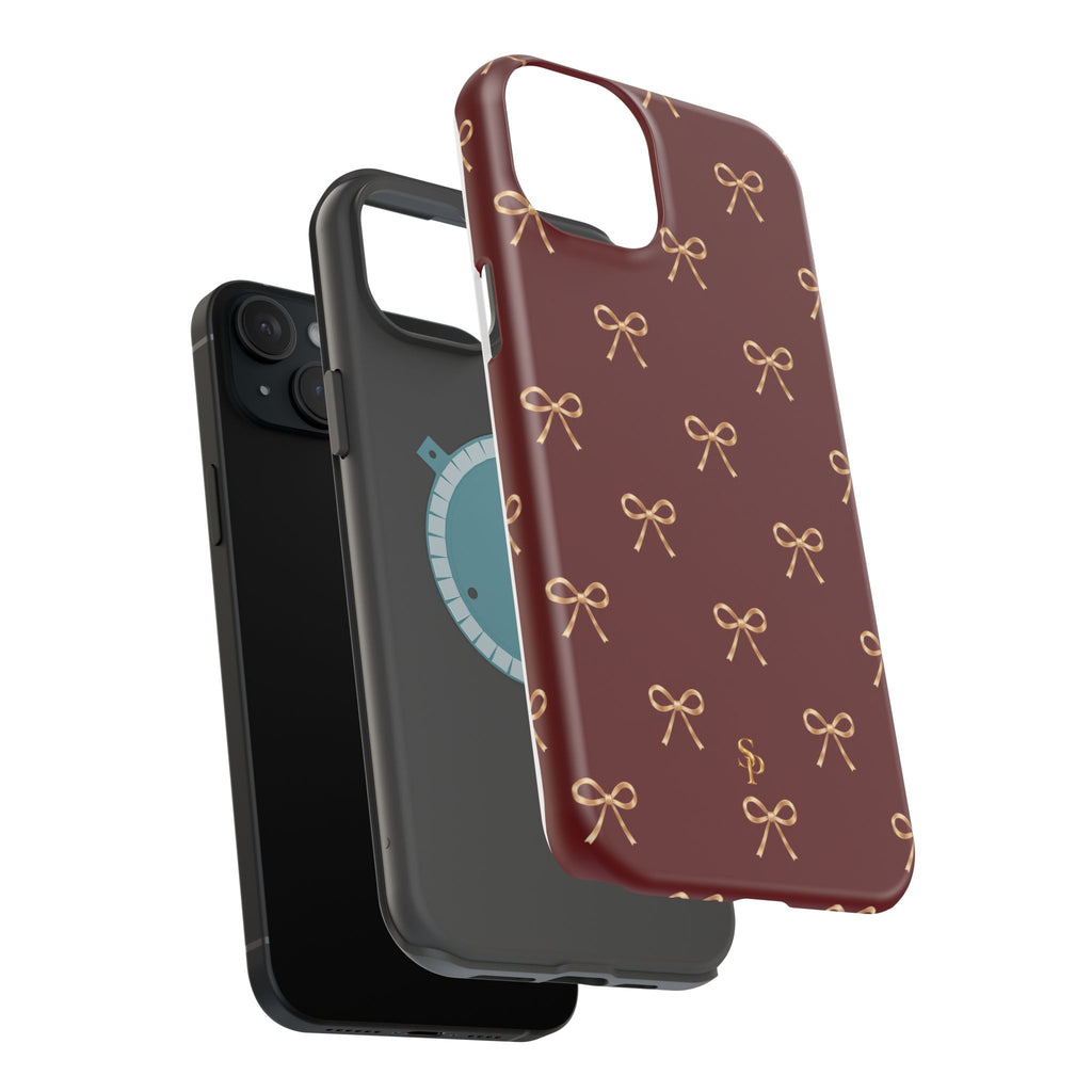 Burgundy Festive Gold Bow Magnetic Phone Case
