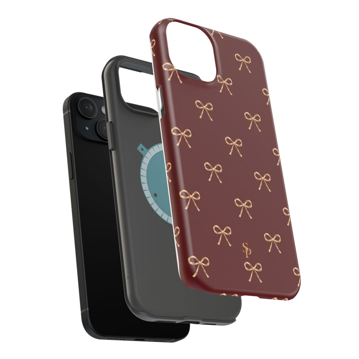 Burgundy Festive Gold Bow Magnetic Phone Case