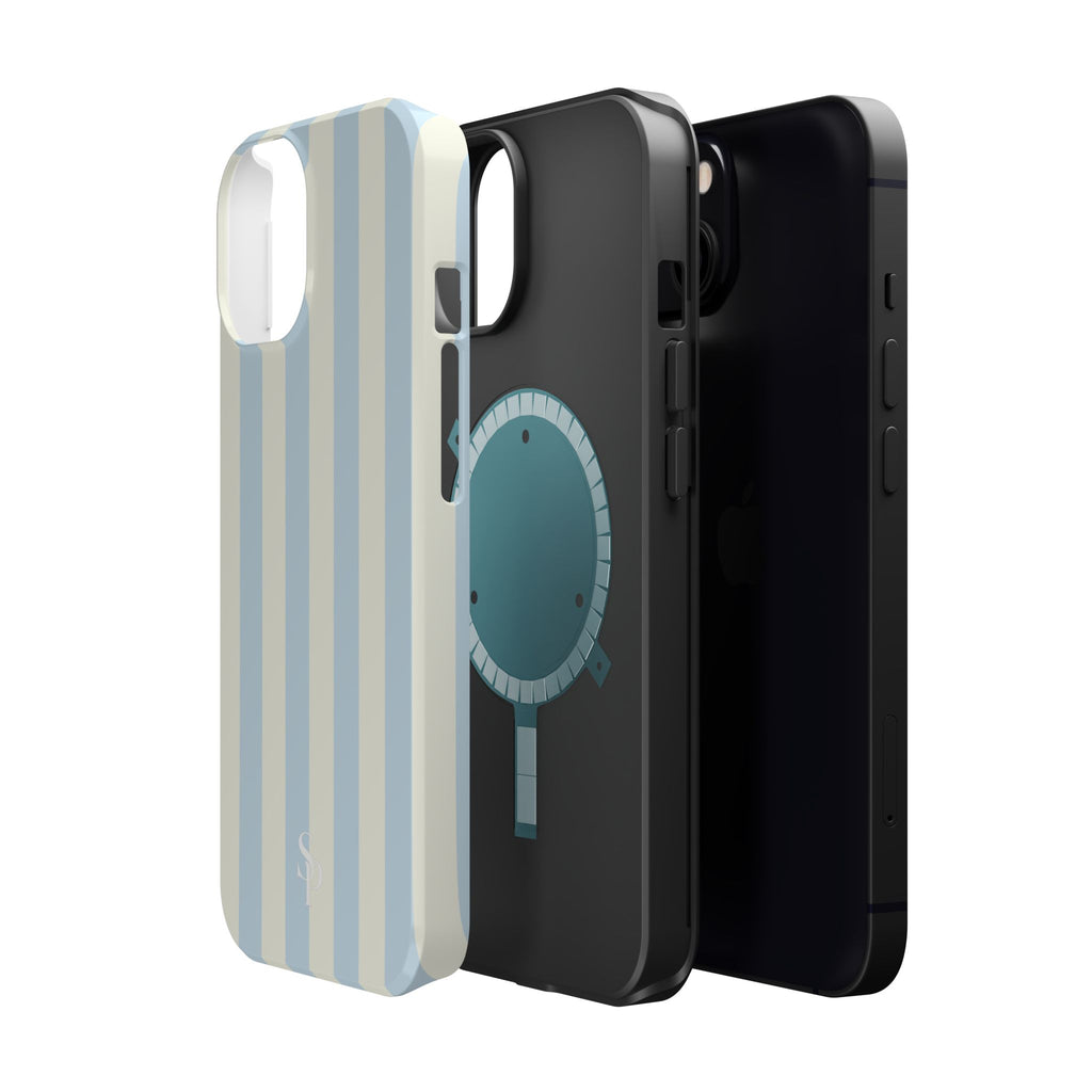 Pastel Blue & Cream Stripe Magnetic Impact-Resistant Phone Case