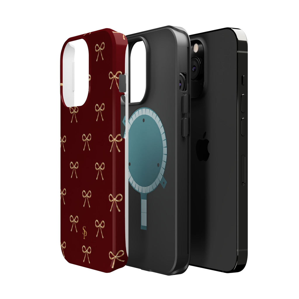 Burgundy Festive Gold Bow Magnetic Phone Case
