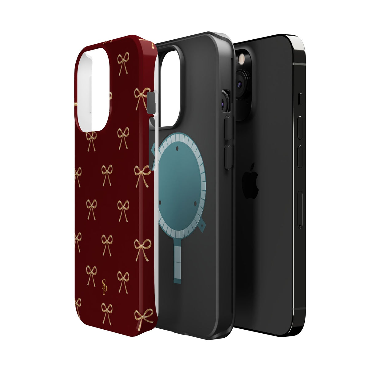 Burgundy Festive Gold Bow Magnetic Phone Case