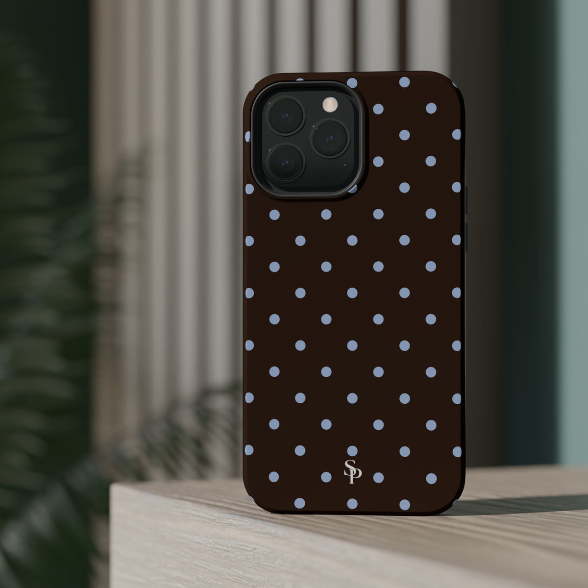 Brown & Light Blue Polka Dot Magnetic Phone Case
