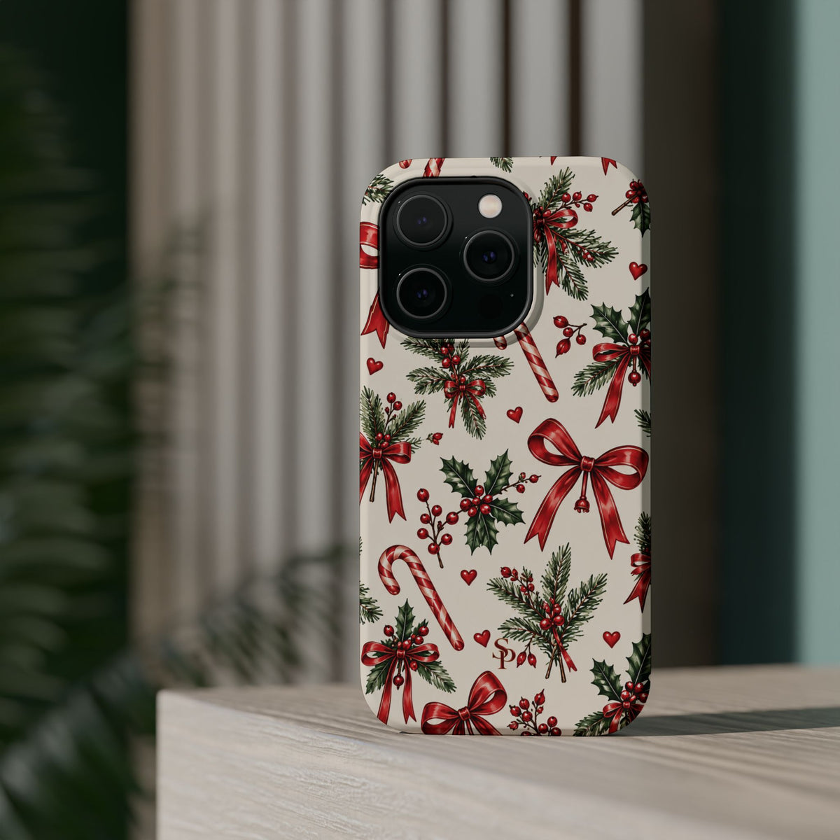 Christmas Candy Cane & Bow Magnetic Phone Case