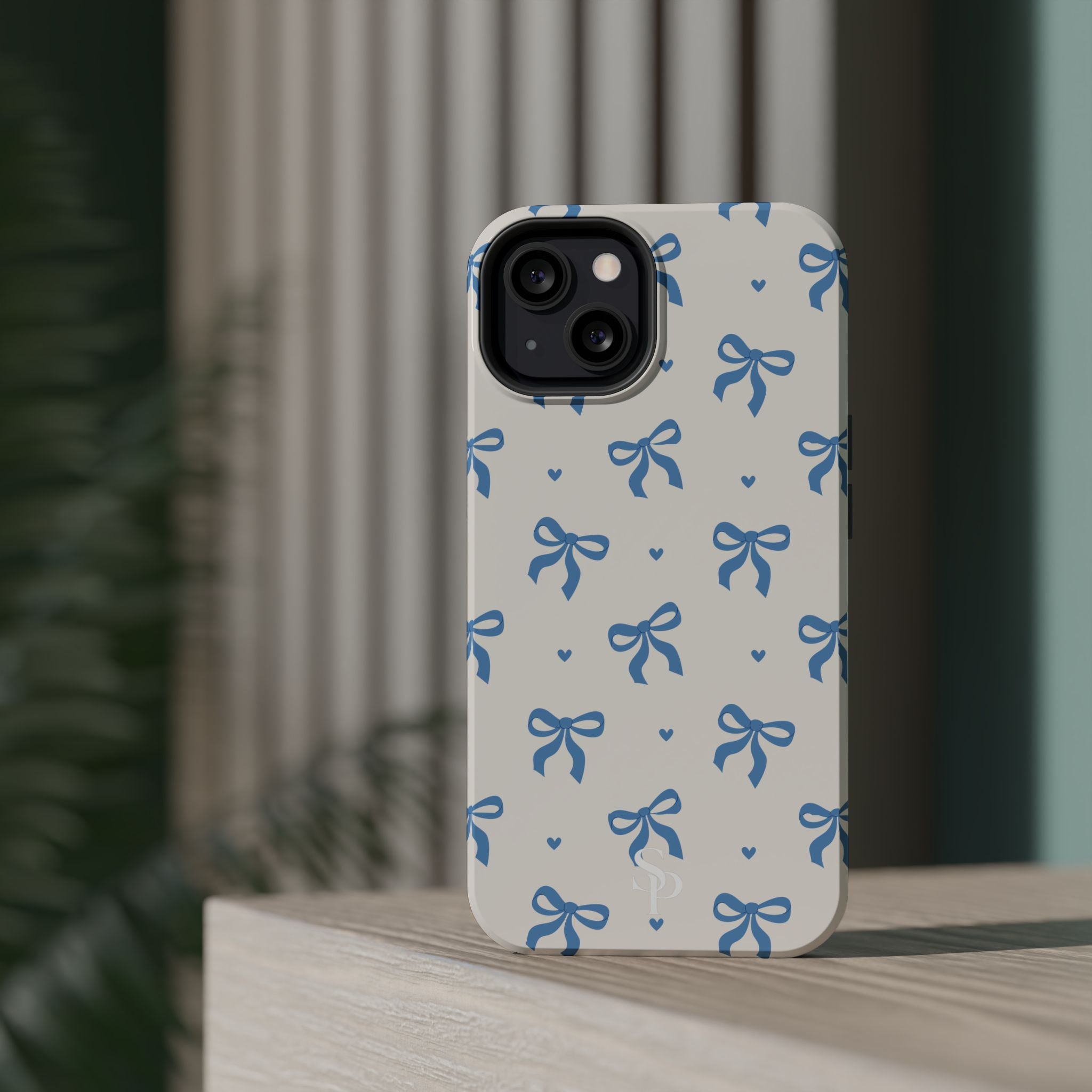 Blue Bow with Small Blue Hearts Magnetic Tough Case