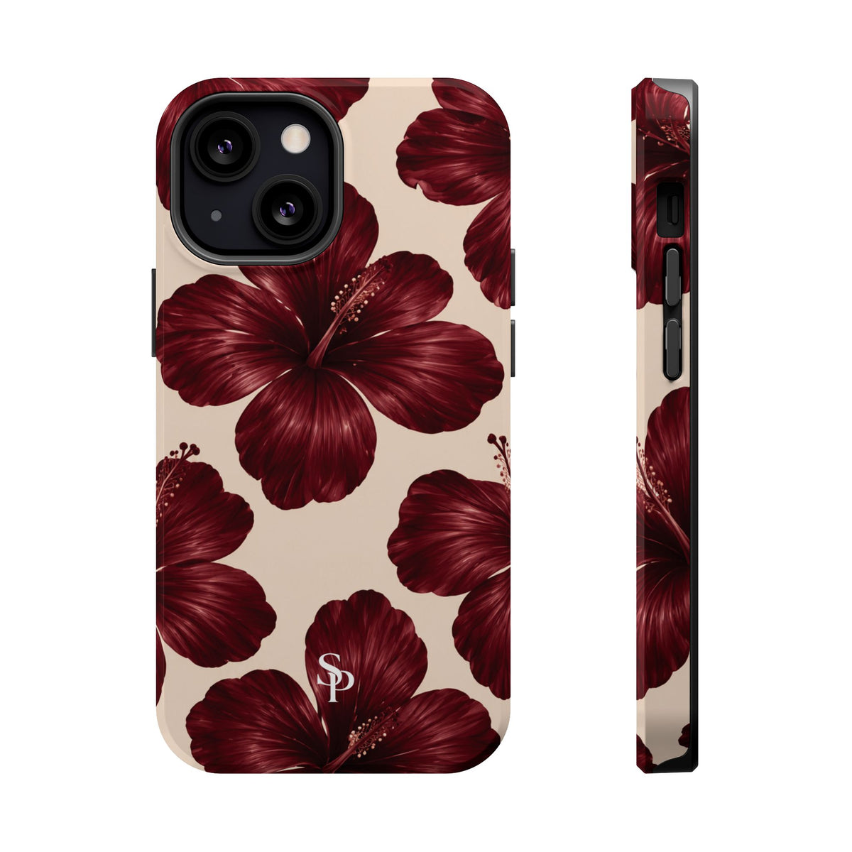 Burgundy Hibiscus Floral Magnetic Phone Case