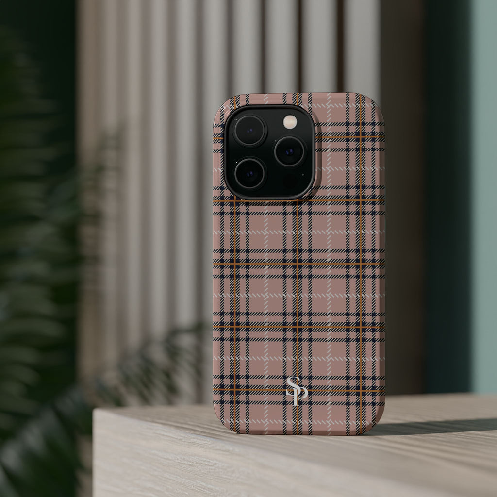Pink Plaid Magnetic Impact-Resistant Phone Case
