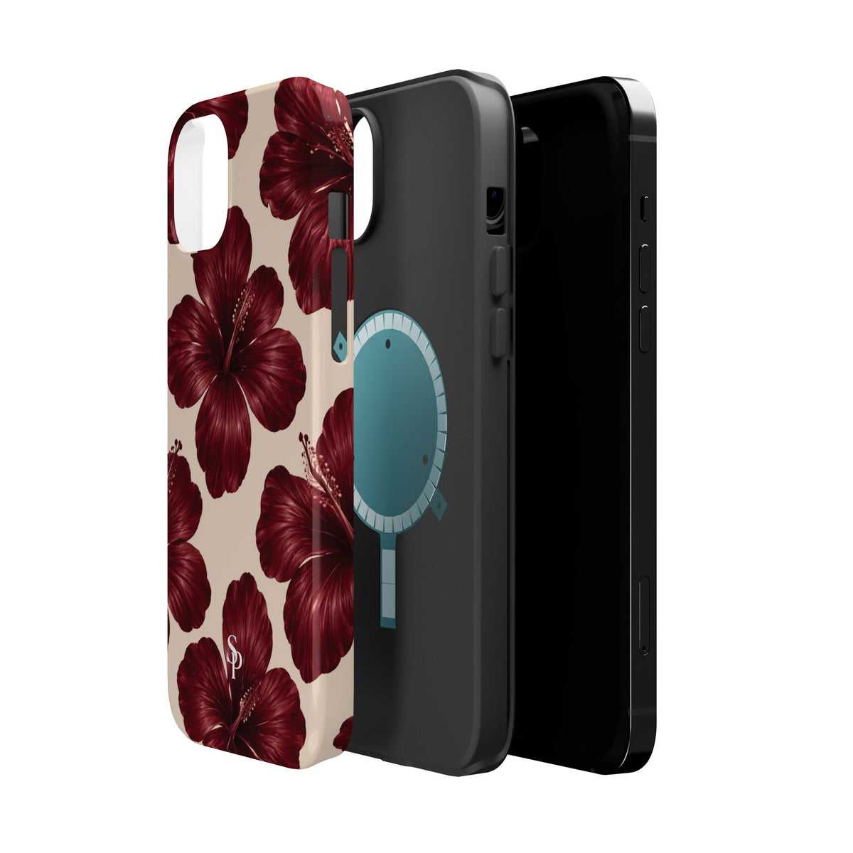 Burgundy Hibiscus Floral Magnetic Phone Case