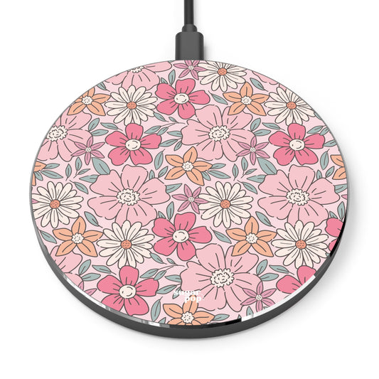 Pink Flowers Wireless Charger - Fast Charging Pad for Home and Office