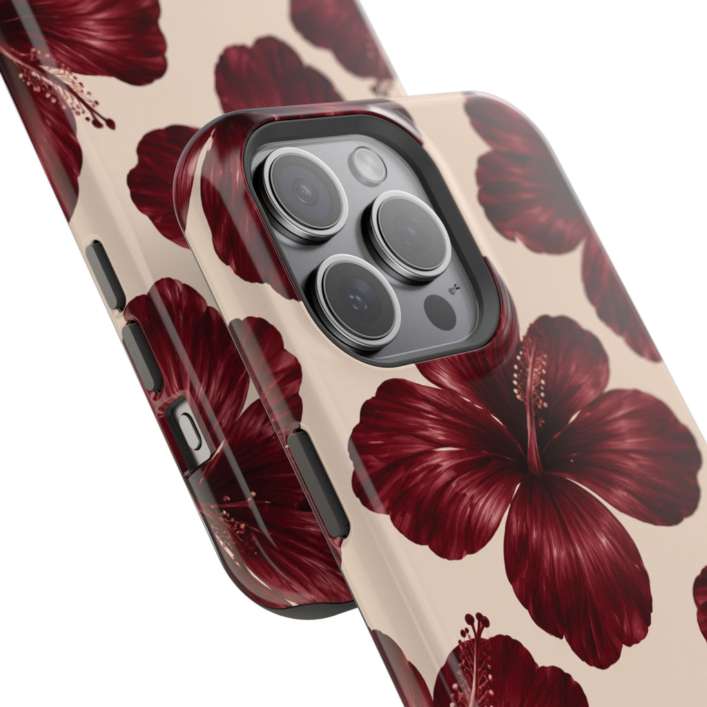 Burgundy Hibiscus Floral Magnetic Phone Case