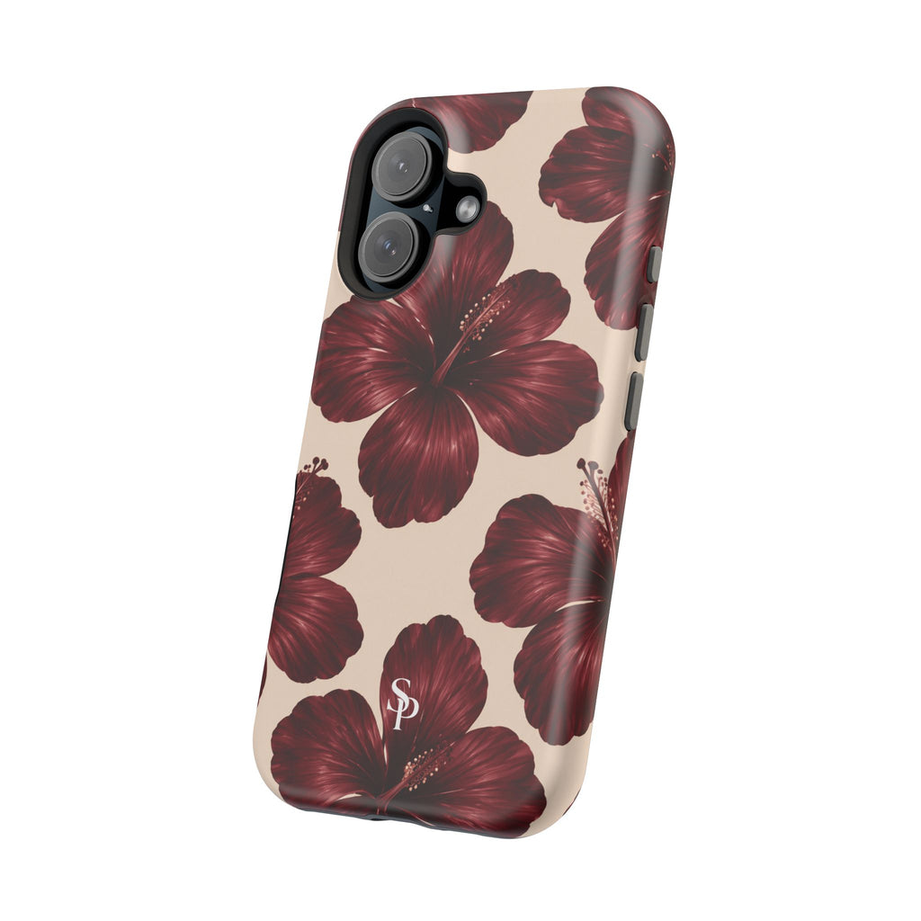 Burgundy Hibiscus Floral Magnetic Phone Case
