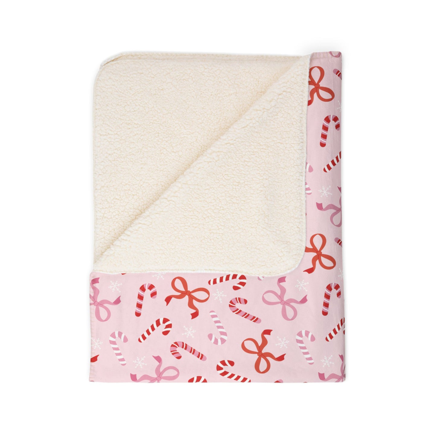 Cozy Fleece Sherpa Blanket with Fun Candy Cane and Bow Pattern - Limited Edition