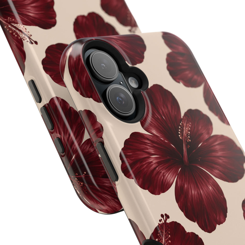 Burgundy Hibiscus Floral Magnetic Phone Case