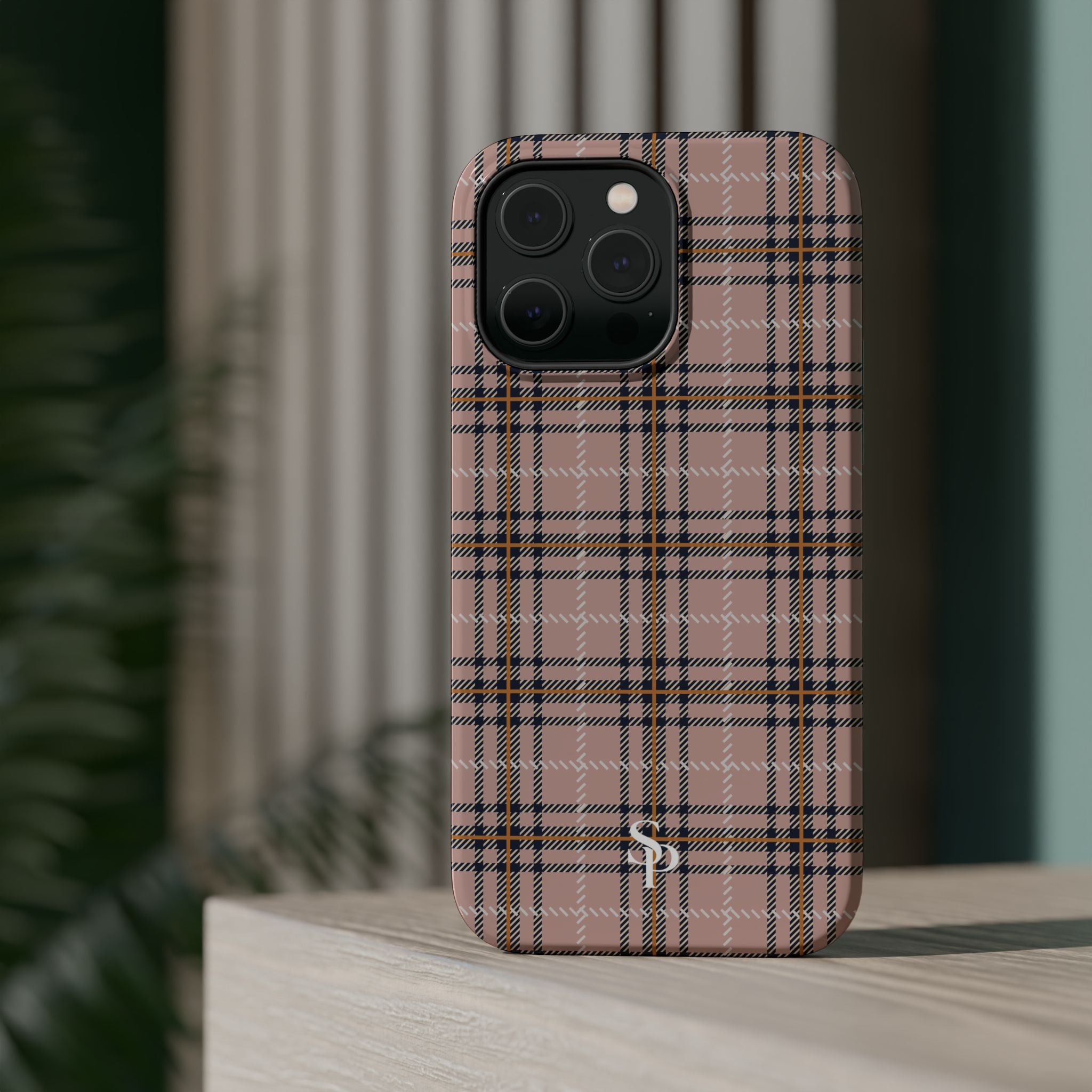 Pink Plaid Magnetic Impact-Resistant Phone Case