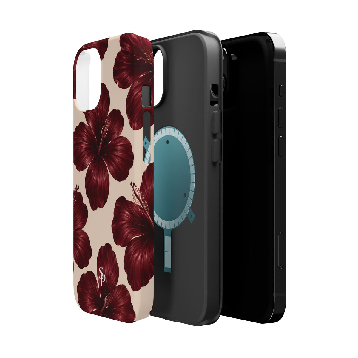 Burgundy Hibiscus Floral Magnetic Phone Case