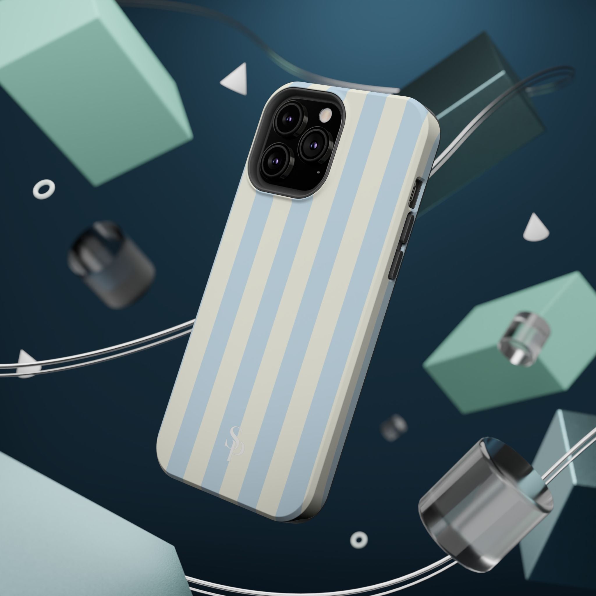 Pastel Blue & Cream Stripe Magnetic Impact-Resistant Phone Case